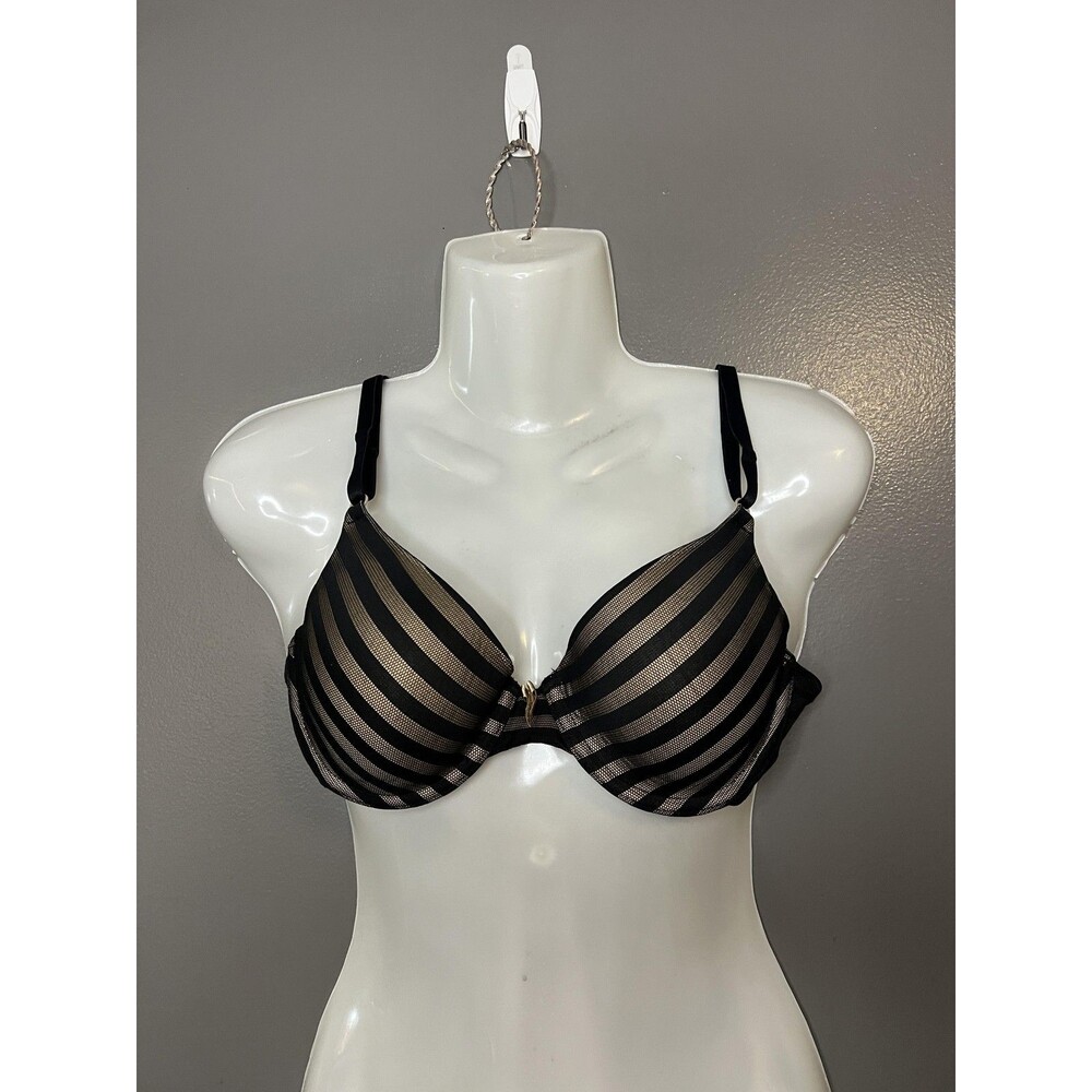 Sweet Nothings Bra Womens 36B Black Striped Mesh Push Up Underwire Padded Cups